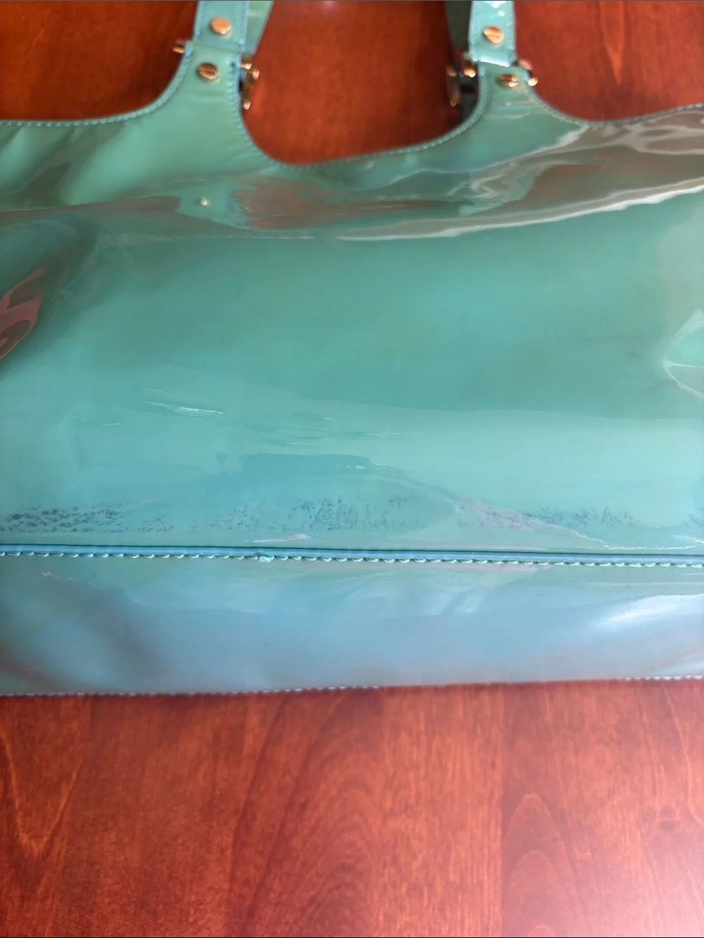 Tory Burch Patent Perforated Logo Tote in Teal